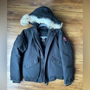 Canada Goose Rundle Bomber Black Size: YOUTH Large, Fur Hooded Jacket